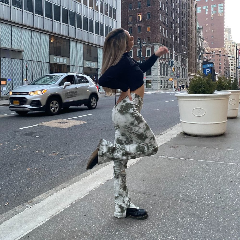 Zara Green Tie-Dye Pleather Pants